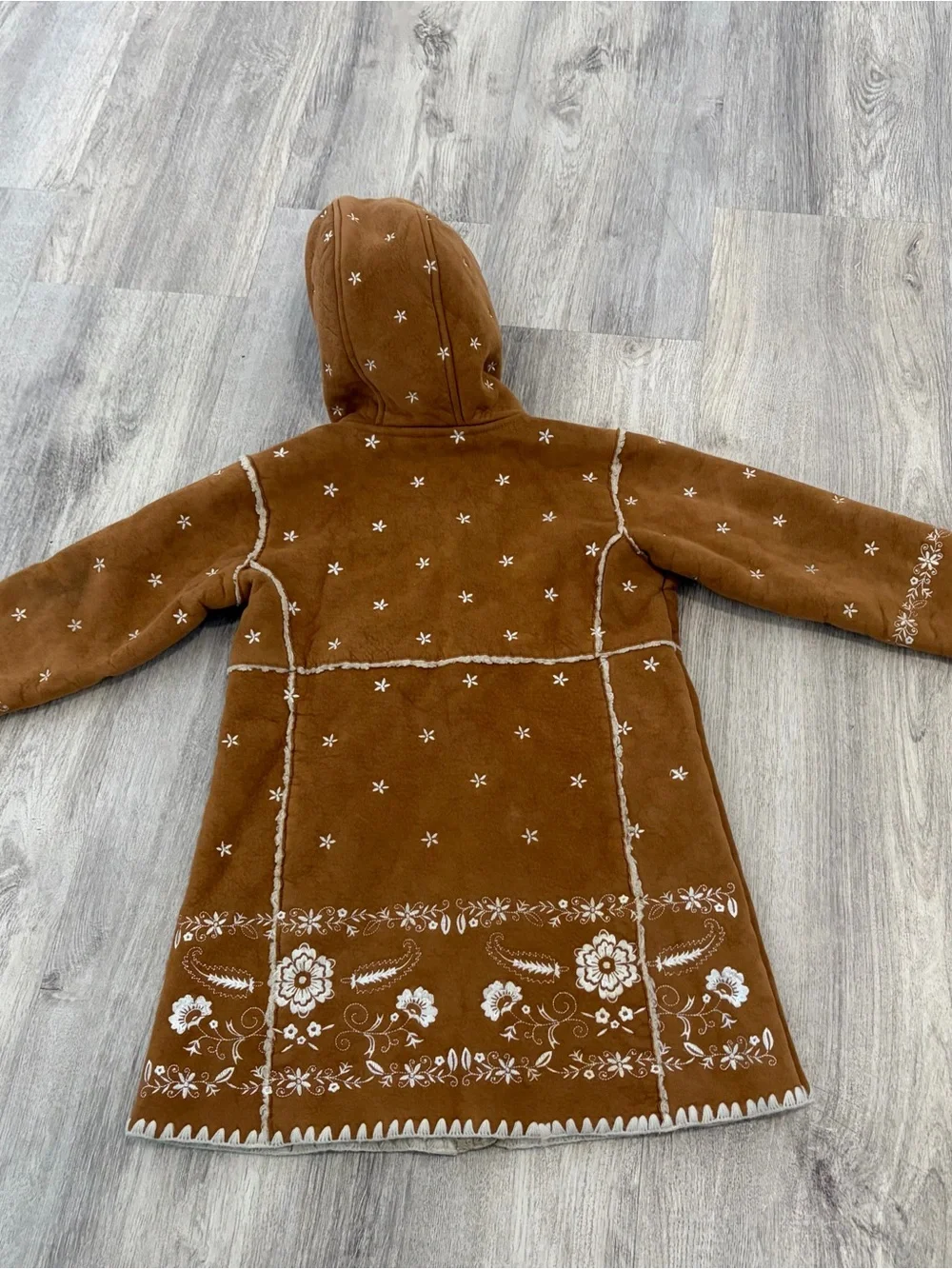 GAP Kids Hooded Coat Faux Suede Nordic Embroidered Shearling Girls 5T Cottage